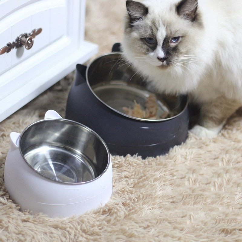 Cat Feeder Bowl 15 Degrees Raised Stainless Steel Non Slip