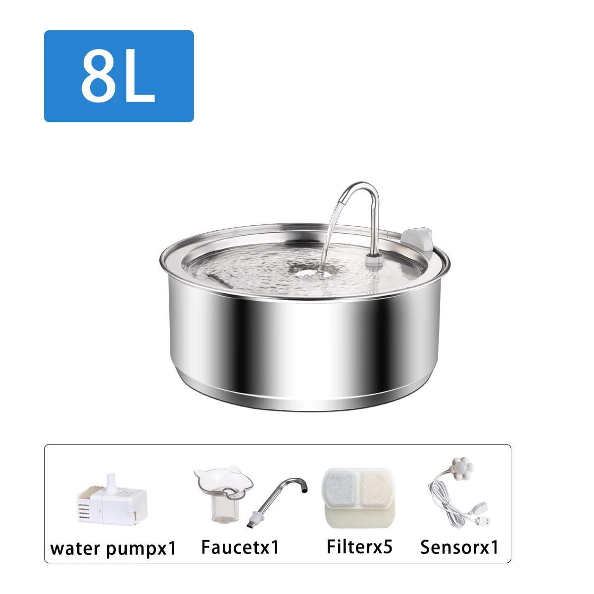 8L Stainless Steel Cat/Dog Water Fountain