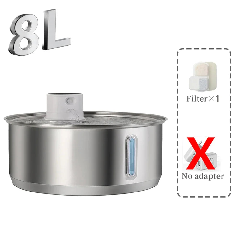 8L Wireless Stainless Steel Cat & Dog Water Fountain