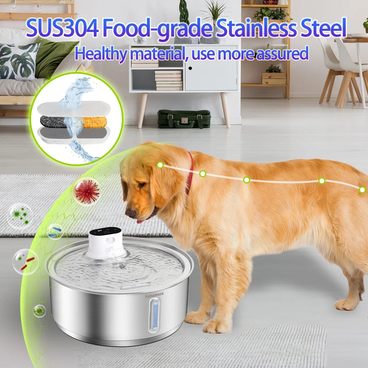 8L Wireless Stainless Steel Cat & Dog Water Fountain