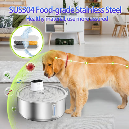 8L Wireless Stainless Steel Cat & Dog Water Fountain