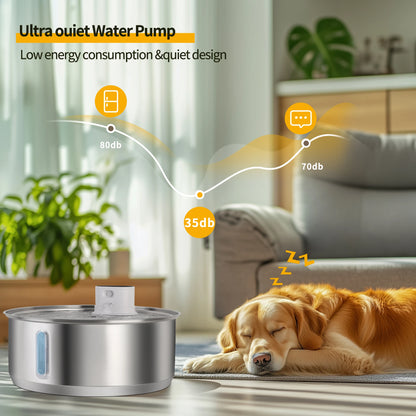 8L Wireless Stainless Steel Cat & Dog Water Fountain