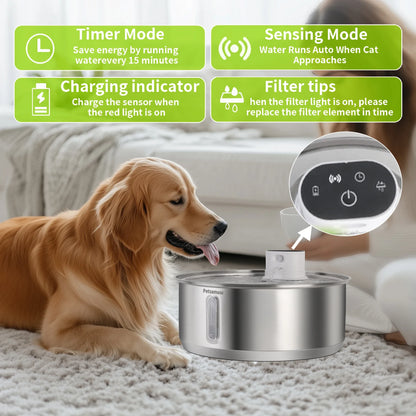8L Wireless Stainless Steel Cat & Dog Water Fountain
