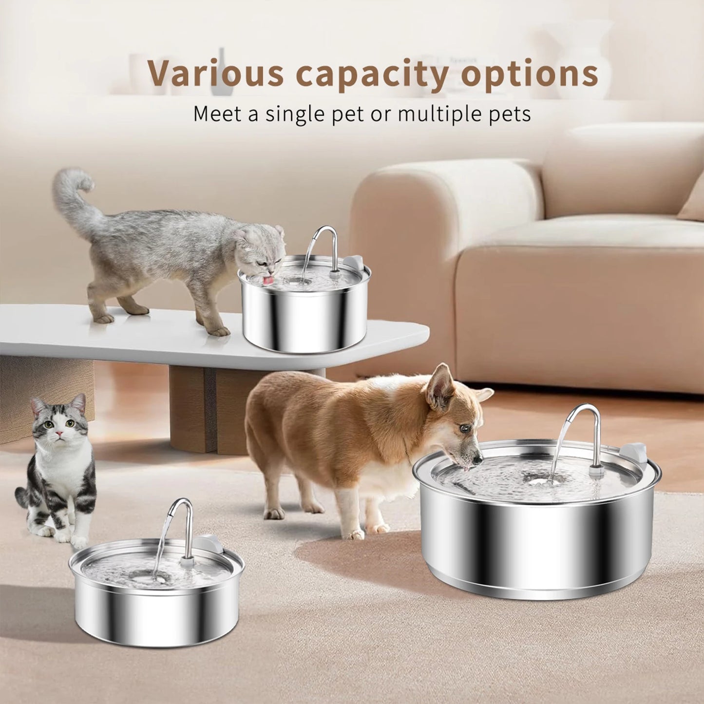 8L Stainless Steel Cat/Dog Water Fountain