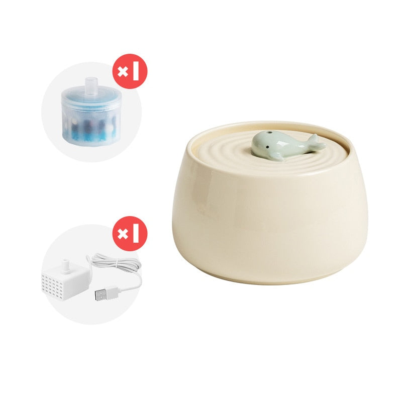 1.3L Cute Ceramic Whale Cat Water Fountain USB