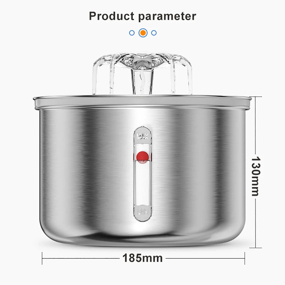 2L Flower Stainless Steel Cat Water Fountain 5V USB