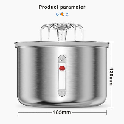 2L Flower Stainless Steel Cat Water Fountain 5V USB