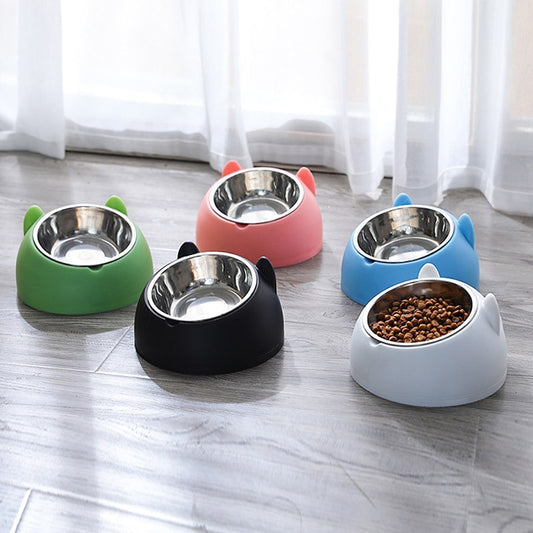 Cat Feeder Bowl 15 Degrees Raised Stainless Steel Non Slip