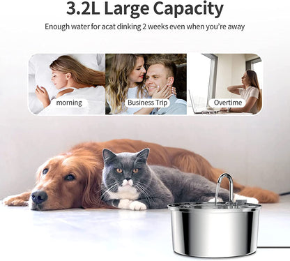3.2L Stainless Steel Cat Water Fountain Automatic Drinker