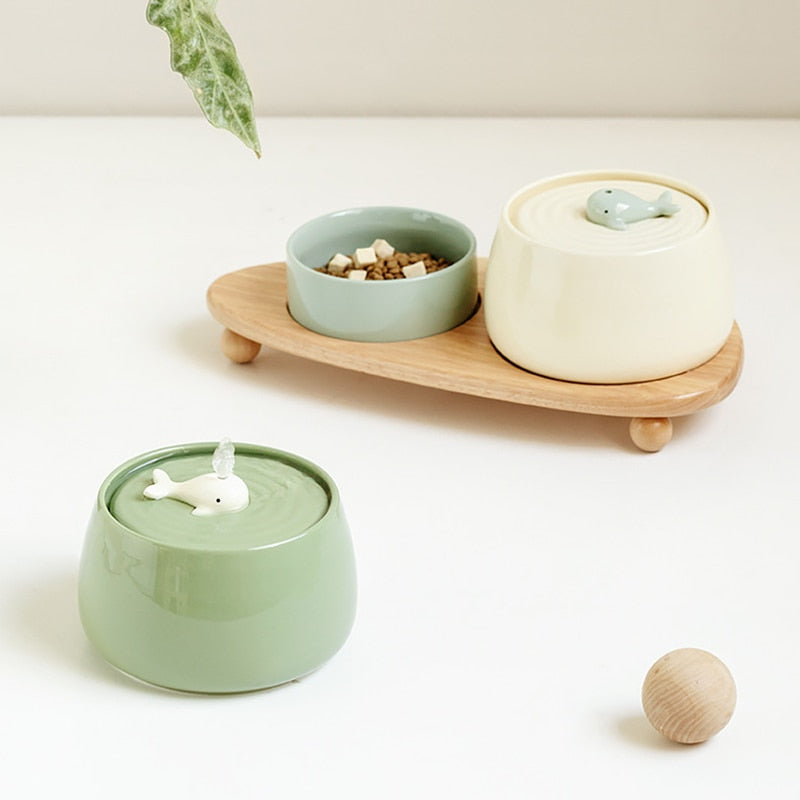1.3L Cute Ceramic Whale Cat Water Fountain USB